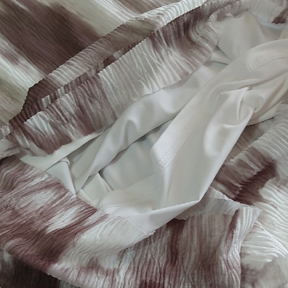 Commense Brown and White Brushstroke Maxi Dress Women's XS -Long  Ruched Sleeves - Picture 11 of 15